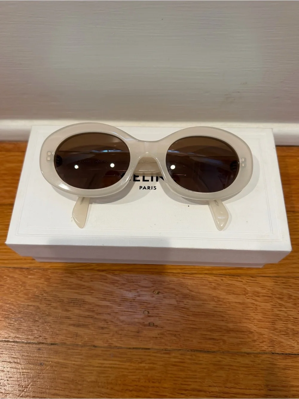 Celine Eyewear Triomphe oval acetate sunglasses, white, 52 mm, gently used